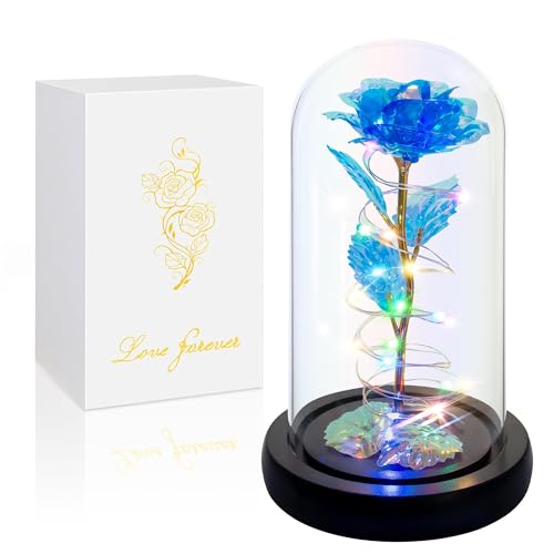 Childom Mothers Day Mom Gifts for Mom,Birthday Gifts for Women Grandma,Flowers for Delivery Prime,Colorful Blue Light Up Rose in A Glass Dome,Anniversary Valentines Roses Gift for Her Wife Daughter - color: Blue Colorful Large