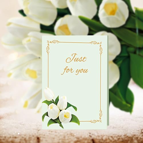 Airpark Pop Up Flower Bouquet Card for Women, 3D Floral Greeting Card with Envelope and Note, Birthday Thank You Thinking of You Get Well Gift for Mom Friend Wife Teacher, White Tulip - style: White Tulips