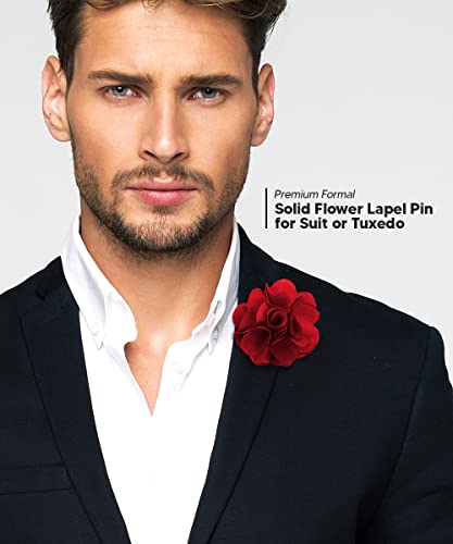 Premium Men's Formal Solid Color Flower Lapel Pin - Boutonniere for Men, Brooch Pin - color: Wine