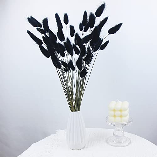 60pcs Dried Bunny Tails Flowers Black Pampas Grass Natural Dried Floral Arrangement Dry Flowers for Halloween Christmas Boho Decor Home Wedding DIY Craft Decoration (16")… - color: Black