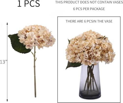 6PCS Artificial Silk Hydrangea Flowers Vintage Fake Bouquet Plants Faux Hydrangea Flower with Stems and Leaves for Wedding Party Home Kitchen Table Centerpiece Decoration(Cream) - color: Cream