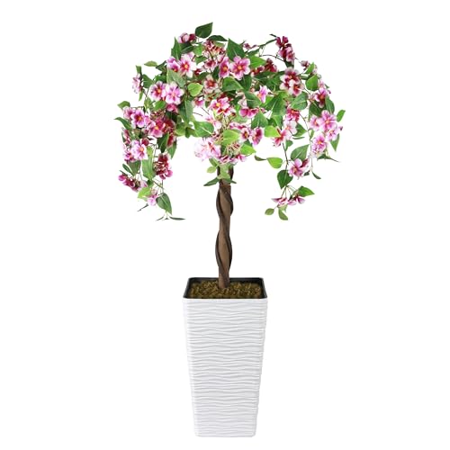 Artificial Begonia Tree 4FT, Fake Floral Plant Tree with White Planter, Decorative Topiary Plant, Potted Faux Flower for Home Office Porch Decor Indoor Outdoor (Purple, 4FT) - color: Purple, size: 4ft