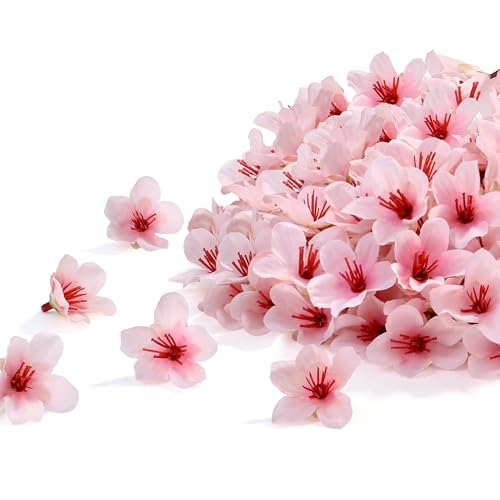 SITUMEIZI 100 Pcs Mini Pink Cherry Blossom Flowers Head Artificial Small Cherry Blossom Head Fake Mini Flowers for Wedding Decor, Graduation Cap, Cake, DIY Flower Wall Party Decor 1.6 inches - color: Pink-cherry