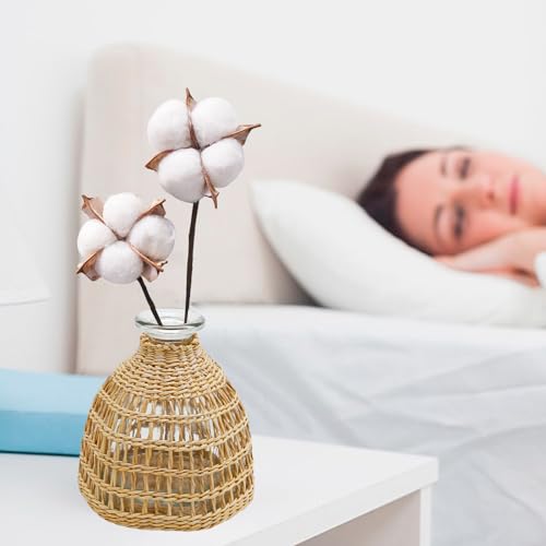 Flower Vases with Rattan Cover, Straw Woven Glass Vase, Rattan Woven Vase Decorative, Glass Flower Vase, Boho Glass Flower Vase, Vase for Home Flower Arrangement Table Decoration, 5.3''X3.5'',D Style - size: 5.3IN