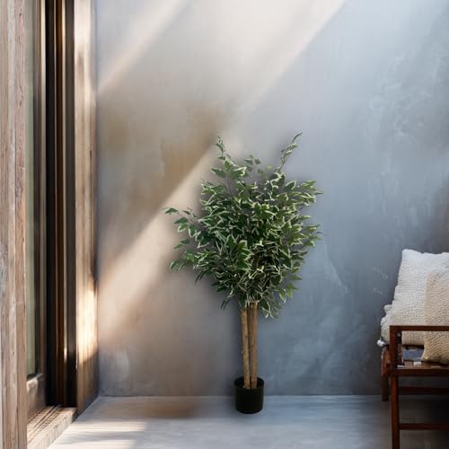 XBrand 4ft Two-Tone Variegated Artificial Ficus Tree, Lifelike Decorative Indoor Plant - color: Two-tone Variegated - 4ft Ficus Tree