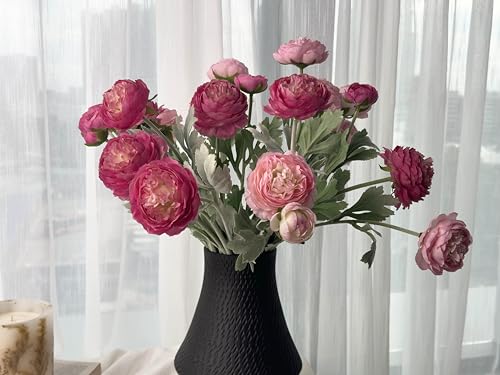 7 pcs Peony Artificial Flowers with Stems, Faux Pink and Hotpink Peonies Stem for Vase, Silk Ranunculus Flowers Arrangement for Home Office Farmhouse Wedding Party Decorations - color: Pink+hot Pink