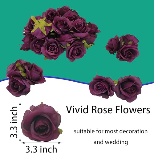 ATFL Artificial Satin Rose Flower Heads,42 Pcs Silk Rose Heads with Stems,3.5'' Rose Artificial Flowers Bulk,Artificial Rose Flower Heads for DIY Crafts Bouquet (42, Burgundy) - color: Burgundy