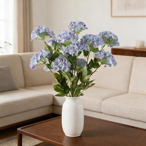 Hydrangea Artificial Flowers, Faux Hydrangea Flowers Bouquet Silk Flowers with Stems for Vase Home Floral Arrangements Wedding Bouquets Table Centerpiece Decorations