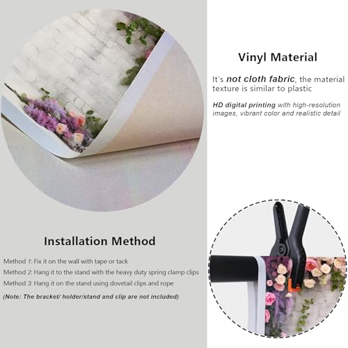 YongFoto Retro White Brick Wall Floral Arch Backdrop 9x6ft Rose Flowers Vine Leaves Photography Background Birthday Bridal Shower Wedding Party Banner Room Decor Portraits Photoshoot Wallpaper - size: 9ftx6ft