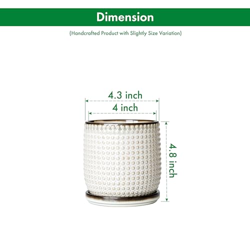D'vine Dev 4 Inch Ceramic Beaded Stoneware Planter Pot - Flower Pot with Drainage Holes and Saucers for Indoor Succulent Plants or Flowers, Smoked White, 27-C-Z-1 - color: Smoked White, size: 4.3 Inch