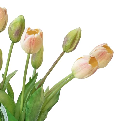 DUYONE 15Pcs Artificial Tulips Flowers, Soft Touch Realistic Latex Tulips Bouquet for Home Office Wedding Party Garden Decor, Fake Flowers for Dining Table Living Room Spring-B Pink Champagne - color: B Style-15pcs Pink Champagne(no Vase)