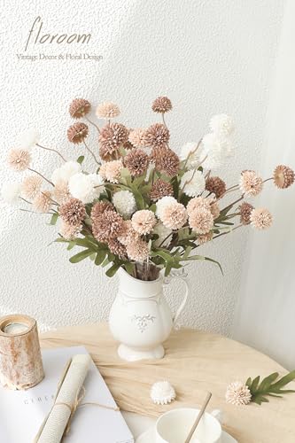 Floroom 9pcs Taupe Beige Mix Faux Silk Mums Artificial Flowers, Bulk Fake Small Mini Chrysanthemums with Stems for DIY Wedding Centerpieces Floral Arrangements Vase Fillers Home Decorations - color: Soft Breeze Taupe, size: 9pcs