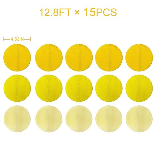 192Ft Yellow Party Decorations Ombre Yellow White Big Polka Dots Backdrop Streamer Gradient Yellow Tissue Paper Circle Dot Hanging Garland for Lemon Bee Sunflower Birthday Baby Shower Party Supplies - color: Ombre Yellow