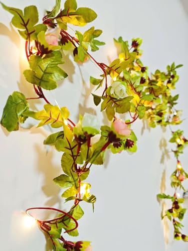 Fantasee Artificial Rose Vine Garland Lights 20 LED 45 Flowers USB Operated Flower Garland Fairy Lights for Wedding Valentine's Day Home Garden Arch Party Birthday Decor (Champagne, 6FT) - color: Champagne