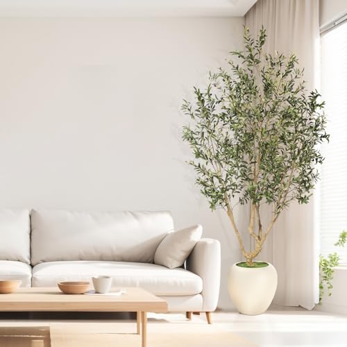 Realead Olive Trees Artificial Indoor - 8FT Tall Faux Olive Tree with 18in Exquisite Planter - Large Fake Olive Tree with Natural Trunk and Lifelike Leaves for Large Spaces & Elegant Home Office Decor - size: 8ft