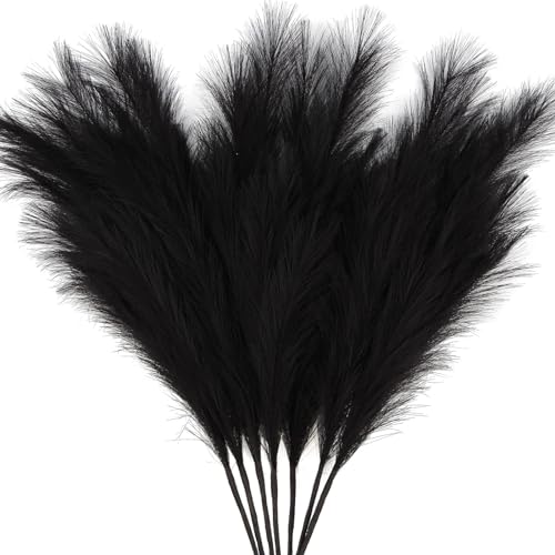 ZIFTY 63-Piece Large Tall Faux Black Pampas Grass (7 Hand-Bundled Packs of 9), 38 in/3.1FT Fluffy Artificial Flowers, Gothic Floor Vase Filler for Bedroom Bathroom, Modern Halloween Graduation Decor - color: Black, size: 38in 7pcs