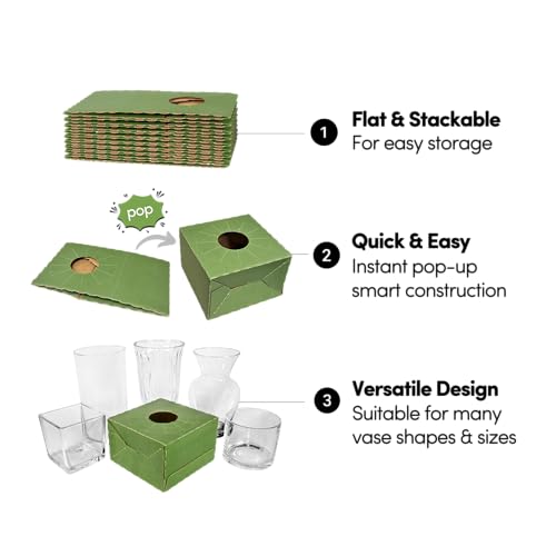 Holiday Designs - Pop-Up Florist Delivery Box, Heavy Duty Corrugated Cardboard Vase Boxes for Secure Floral Arrangements During Transport (Green, Large: Case of 50) - color: Green, size: Large: Case of 50