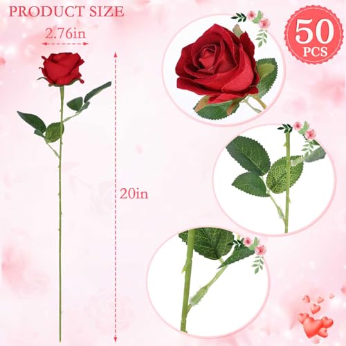 Hananona 50 Artificial Roses in Bulk, Fake Velvet Silk Burgundy Roses Realistic Red Roses for Wedding Centerpieces Flower Arrangement Home Decor (50, Burgundy) - color: Burgundy
