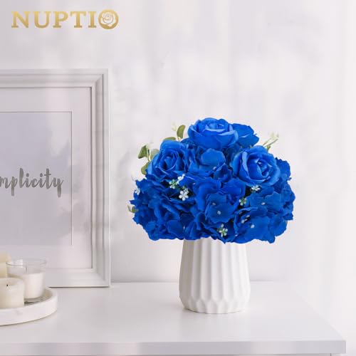 NUPTIO Royal Blue Flowers for Centerpieces: 10 Pcs 11.8 inch Diam Artificial Flower Balls for Centerpieces - Fake Flower Ball Arrangement Bouquet Rose Wedding Centerpieces for Tables Decorations - color: Royal Blue, size: 11.8" Diam - 10 PCS