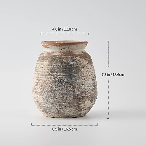 SIDUCAL Ceramic Rustic Vase, Whitewashed Terra Cotta Vase, Distressed Farmhouse Décor, Pottery Decorative Flower for Home Decor, Table, Living Room Decor, Shelf, Mantel, 7.3 Inch, Fired Terra Clay - color: 18077-fired Terra Clay
