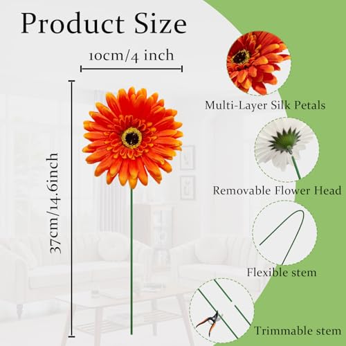 20 Pcs Fake Silk Gerbera Daisy Artificial Flowers with Stems Faux Daisies Flower Bulk for DIY Art Crafts Home Wedding Party Vase Centerpieces Tables Garland Wreath Decoration (Multi Color) - color: Multi Color