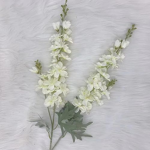 FERIAL Artificial Delphinium Flowers White Larkspur Faux Snapdragon Long Stem Fake Plant Spray Arrangement for Home Garden Wedding Arrangement Table Vase Decor (White) - color: White