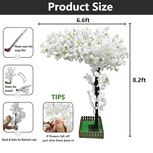 Artificial Cherry Blossom Trees Large 8.2ft,White Faux Cherry Blossom Tree,Fake Cherry Blossom Handmade Tree Indoor Outdoor for Wedding Party Restaurant Park Living Room (White, 8.2x6.6ft) - color: White, size: 8.2x6.6ft