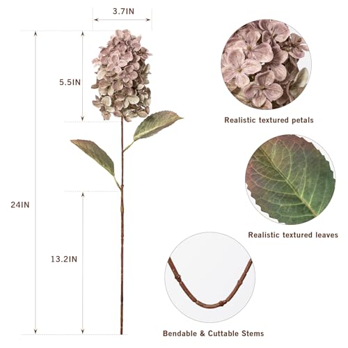 Ttranewsoo Fake Flowers Hydrangea Silk Flowers with Stems,Brown Flowers Fall Hydrangea Artificial Flowers,Winter Flowers Artificial for Decoration Vase Indoor and Outdoor 24"（Brown ） 8PCS Wthout Vase - color: Brown