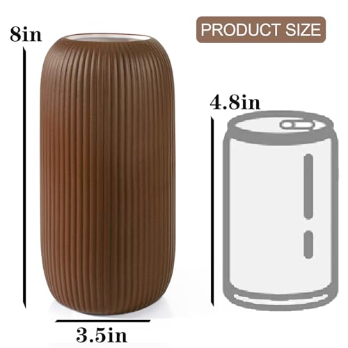 Ceramic Vase for Flowers – Modern Small Ribbed Textured Flower Vase for Home Decor, Pampas Grass, Decorative, Farmhouse, Coffee Table, Kitchen Centerpieces, Bookshelf and Home Living (Caramel) - color: Caramel