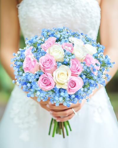 Babys Breath Artificial Flowers, 24Pcs Fake Baby Breath Flowers Artificial Bulk Faux Gypsophila Real Touch Flowers for Outdoors Wedding DIY Bouquet Arrangement Party Home Garden Decor, Blue - color: Blue, size: 24PCS
