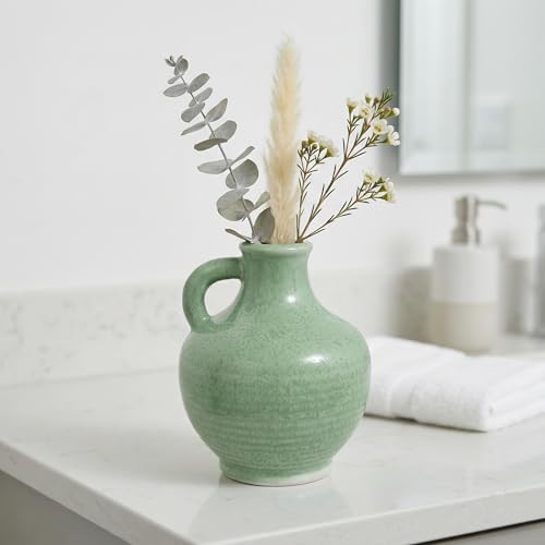 Sunddo Green Ceramic Vase for Centerpieces - 6 Inch Modern Decorative Vase with Handle, Small Pitcher Vases for Home Decor, Living Room Kitchen Bedroom Entryway Mantel Shelf Decor - color: Green - 6, size: 6 Inch
