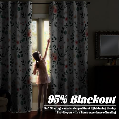 Renaiss Leaf Curtains Green Leaves Print Blackout Window Curtains for Bedroom Botanical Plants Grommet Top Room Darkening Window Drapes for Living Room 29W x 45L Inch Two Panel Set - color: Sage Green, size: 29"W x 45"L (Pack of 2)