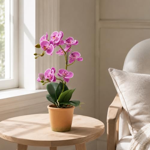 Avoeco Artificial Real Touch Orchid Plant – 15" Faux Phalaenopsis in Pot – Highly Realistic Silk Orchid Flower & Leaf Texture for Home, Office,Shop & Wedding Décor (Fuchsia, 15“) - color: Fuchsia, size: 15“