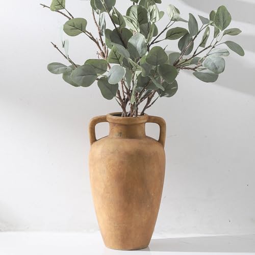 Large Ceramic Vase with 2 Handles, 11.41 inch Terracotta Rustic Farmhouse Vase for Home Decor, Wide Mouth, Living Room Shelf Decor, Enterway, Wedding, Table Decoration - color: 103-2-11.4in