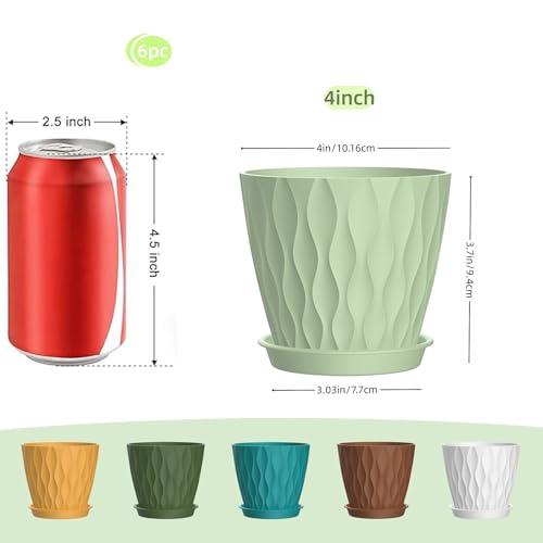 4 Inch Plant Pots, 6 Pack Indoor Flower Pots, Planters with Drainage Holes and Trays for Orchids, Violets, Succulents, Herbs, and Other Plants,Corolful - color: Colorful, size: 4inch