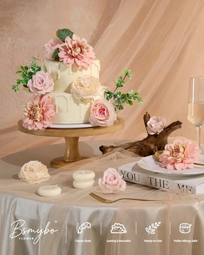 BSMYBO Artificial Pink Flowers Fake Roses Peony Dahlia Combo Box Set Gradient Blush Pink Flowers Leaf with Stems for DIY Wedding Bouquets Table Centerpieces Baby Shower Bridal Party Home Decorations - color: Baby Pink, size: PureBlooms