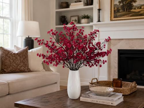 Mandy's 6 Bundles Artificial Burgundy Baby’s Breath Flowers | 18.5 Inch Silk Gypsophila European Style Modern Home Decor Centerpiece Neutral Wedding Flower Arrangements - color: Burgundy