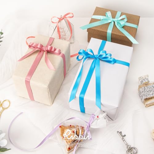 Ribbli Aqua Blue Double Faced Satin Ribbon,1/4” x Continuous 25 Yards,Use for Bows Bouquet,Gift Wrapping,Wedding Cards Decorating - color: Blue Aqua, size: 1/4 inch