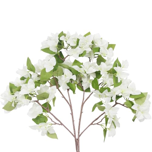 CITYES 2 Pcs Artificial Flowers Bougainvillea Outdoor White Faux Bougainvillea Flowers with Stems Artificial Bougainvilleas Silk Flowers Branches for Garden Wedding Centerpieces Table Runner Decor - color: White