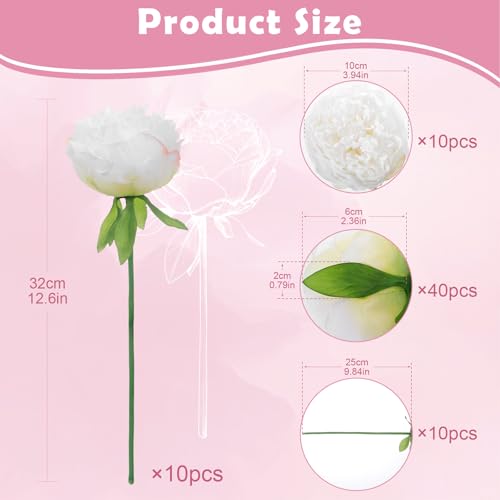 10PCS White Realistic Silk Peonies Bouquet, Waterproof & UV Resistant Faux Peony Flowers, All-Weather Artificial Stems for Outdoor, Grave, Wedding Centerpiece & Home Decor - color: White