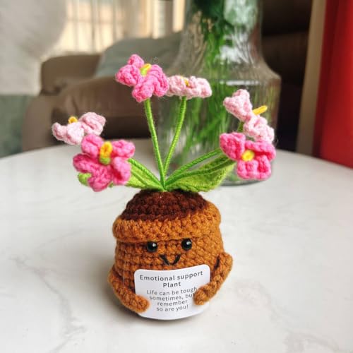 Artificial Crochet Flowers, Handmade Knit Floral Arrangements for Home Decor, Wedding Bouquet Centerpiece Gift for Mother’s Day, Birthday, Anniversary, Kitchen, Office Desk (Gradient Pink-B) - color: Gradient Pink-b