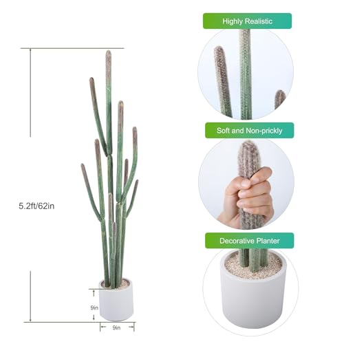 Nafresh Tall Faux Cactus Plant，62in Realistic Texture Tall Fake Plant, Artificial Cactus Large with White Planter Indoor Outdoor for Home Office Living Room Bedroom Foyer Porch Decor. - size: 62in with plastic white planter