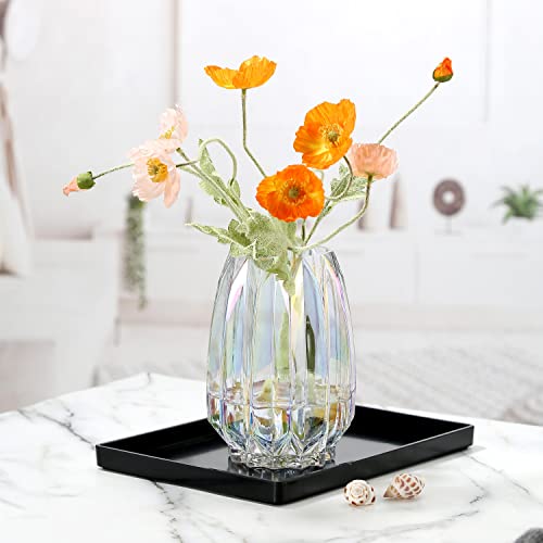 Glass Vase - Modern Ribbed Glass Vase for Flowers, Candles, and Decorative Accents -Black Grey, Amber, Clear and Colored Tall/Short Glass Vase for Centerpieces Home Table Decor (Colored, H-7.87inch) - color: Irised, size: H-7.87inch
