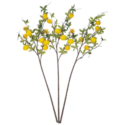 Woration 37.4 Inch Artificial Lemon Fruit Branches Fake Greenery Decoration for Home Garden Patio Flower Arrangement Photography Props 3pcs - color: 37.4 Inch Fake Lemon Branches