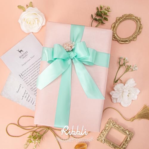Ribbli Aqua Blue Double Faced Satin Ribbon,1-1/2” x Continuous 25 Yards,Use for Bows Bouquet,Gift Wrapping,Wedding Decoration - color: Blue Aqua, size: 1-1/2 inch