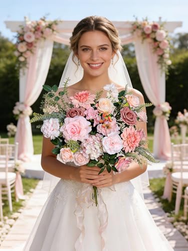 rongflower Artificial Flowers Combo Box Set Silk Flowers Fake Rose for DIY Floral Arrangements Wedding Bouquets Centerpieces Baby Shower Party Home Decorations (Pink) - color: Pink