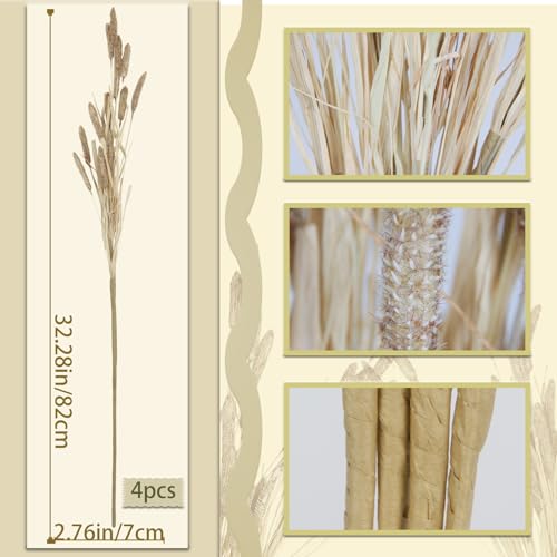 4 Pcs Bunny Tails Artificial Flowers Spring Summer Plants Boho Pampas Grass 32" Floral Stems with Artificial Wheatgrass Brown Dried Flowers Arrangements for Fall Vase Home Decor Wedding - color: Brown