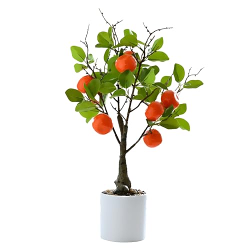 DULRLLY Artificial Lemon Tree Potted Plants 15.7 inch Lemon Greenery Fruit Bonsai Fake Lemon Tree for Lemon Decor Faux Lemon Plants for Kitchen Home Office Party Spring Summer Decoration(Orange) - color: Orange