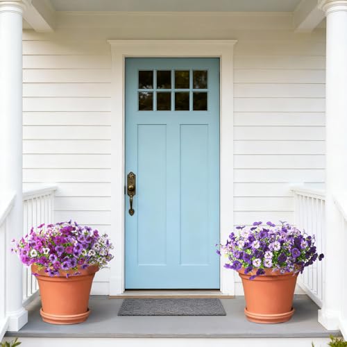 INQCMY Fake Artificial Pansy Flowers for Outdoor, Faux Silk Pansies Flower 12 Pcs Spring Summer Decoration, UV Resistant Fake Plants for Outside Planter Porch Yard Patio Home Decor(Double Purple) - color: Double Purple