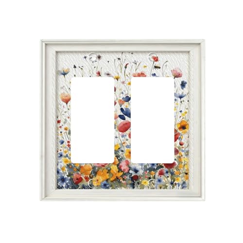 Decorative Art Light Switch Covers Watercolor Wildflower Bouquet 2 Gang Single Toggle Duplex Combination Electrical Faceplate Switchplate Wall Plate for Home Decor - color: Watercolor Wildflower Bouquet, size: 2-Gang Rocker /4.6 x 4.5 IN